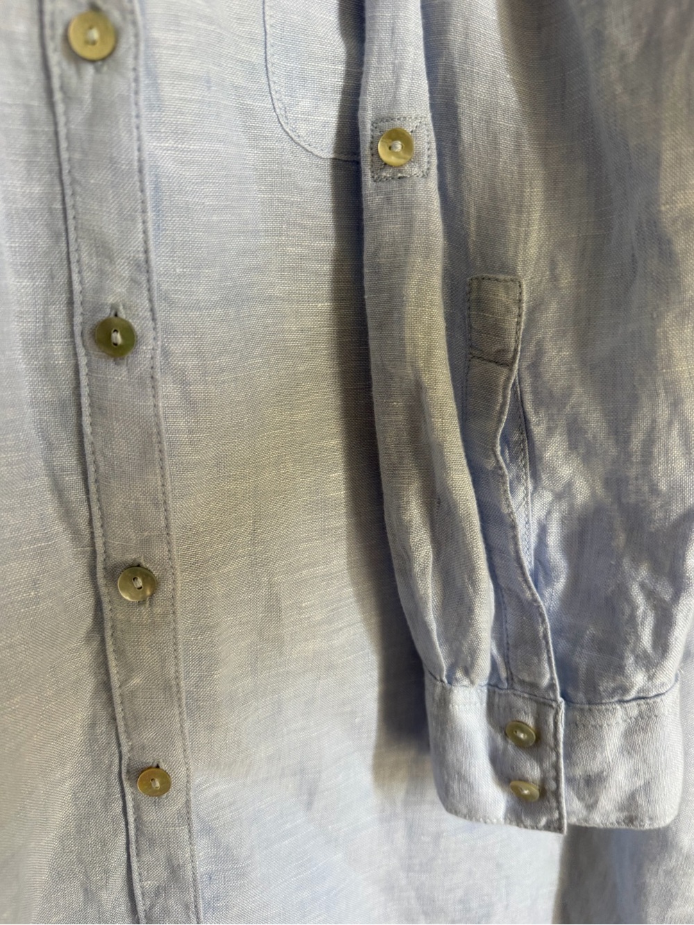 C & C california Washable 100% Linen Button Up Blouse w/ Roll Tab Sleeves Sz M - Picture 7 of 9